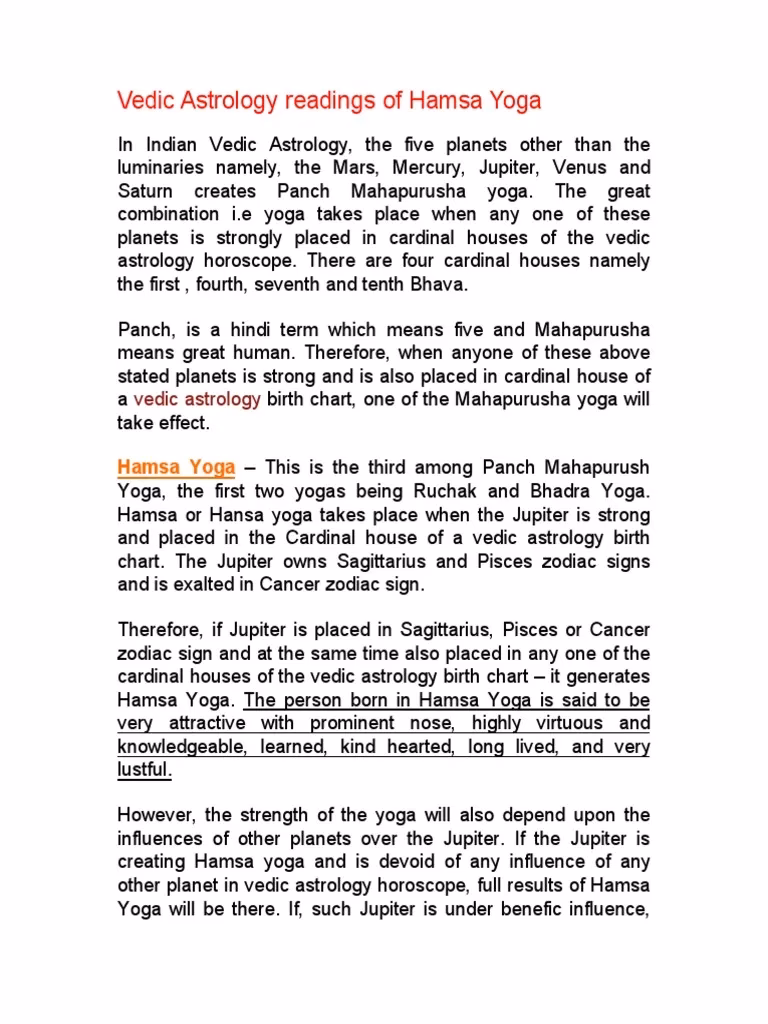 What are the benefits of hamsa yoga in astrology?