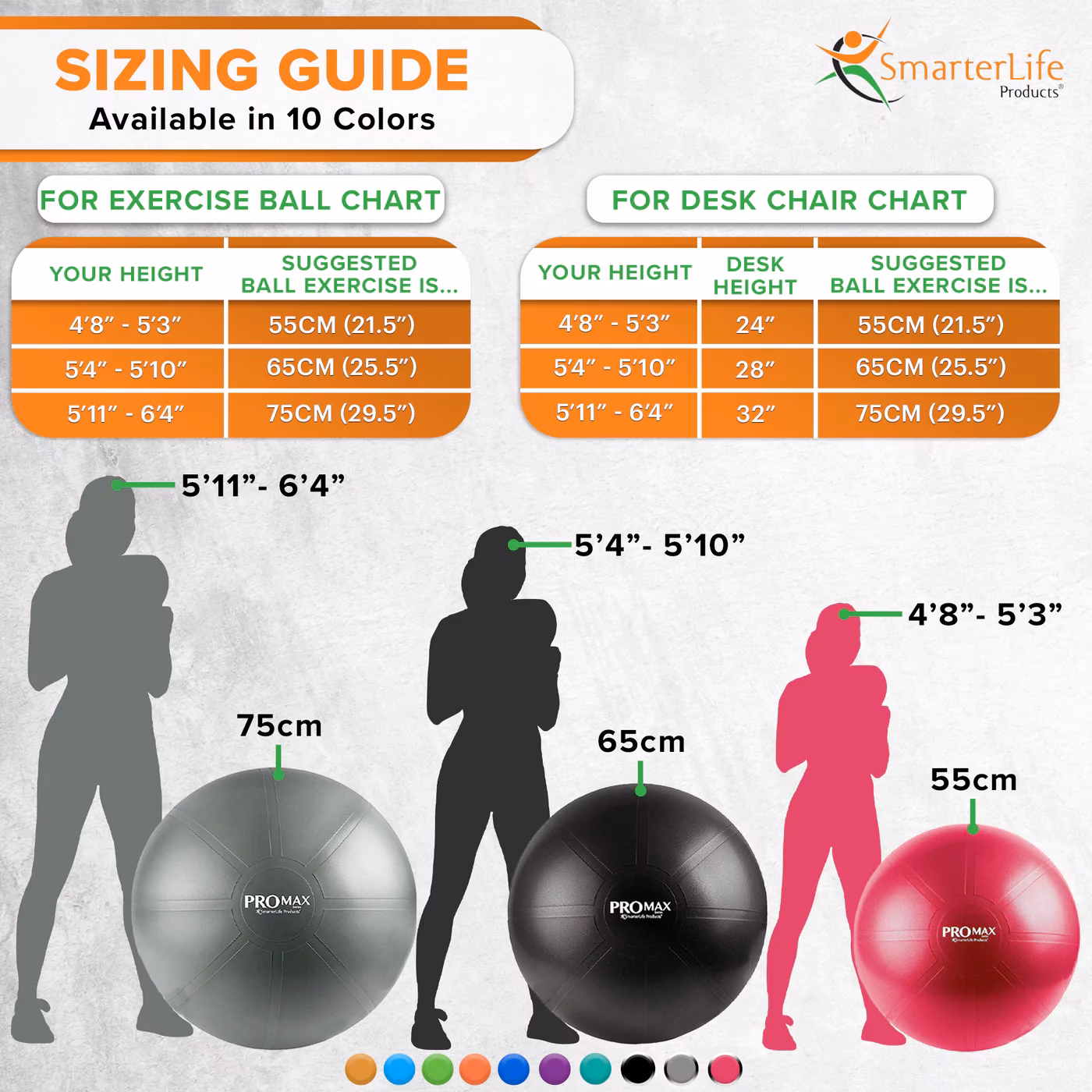 What height is a 55cm exercise ball for?